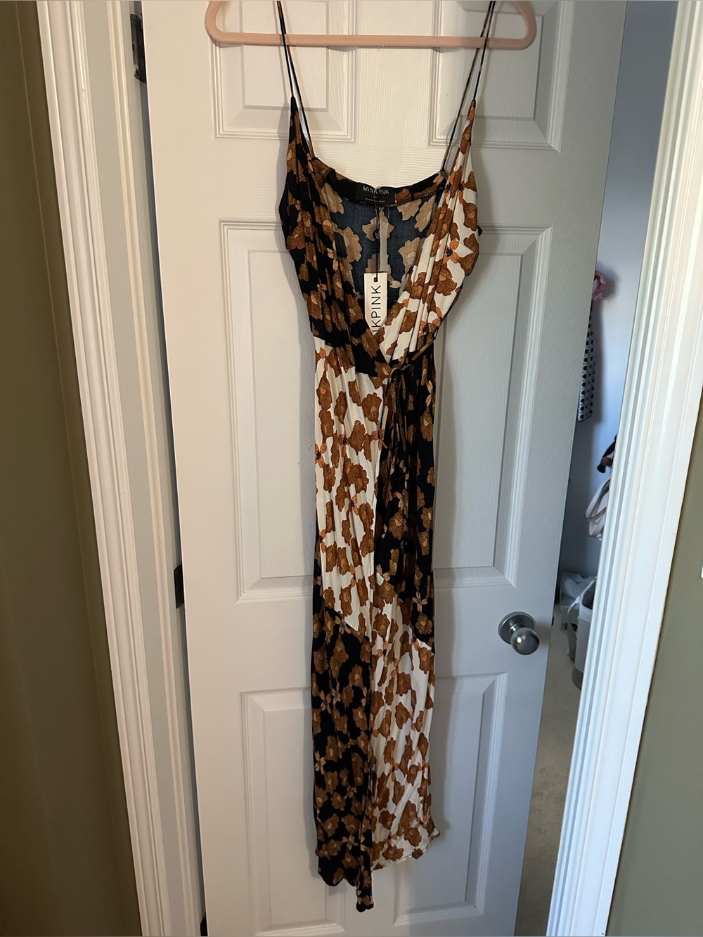 MINKPINK Black and Floral Split-Panel Wrap Dress